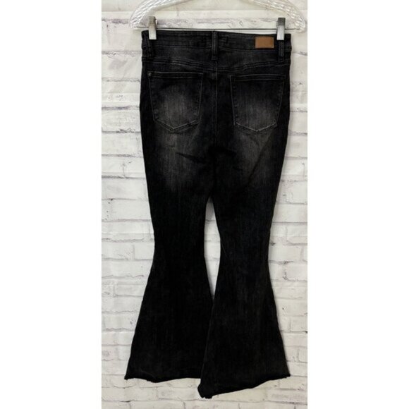 Judy Blue Size 5/27 Storm Chaser Super Flare Jeans Black Raw‎ Hem Stretch - Picture 2 of 9